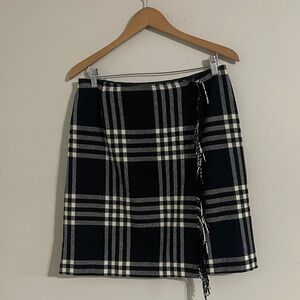 Pendleton windowpane 100% wool fringe pencil skirt 12